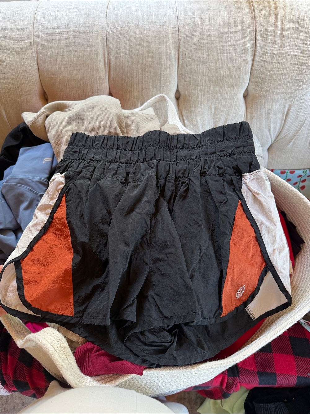 FP Movement by Free People Black Athletic Shorts with Rust and Cream Panels